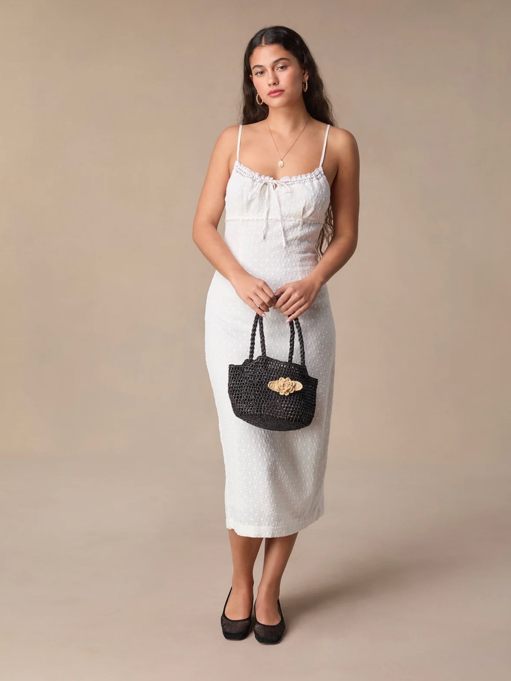Rouje White Spaghetti-Strap Midi Dress - Picture 6 of 6
